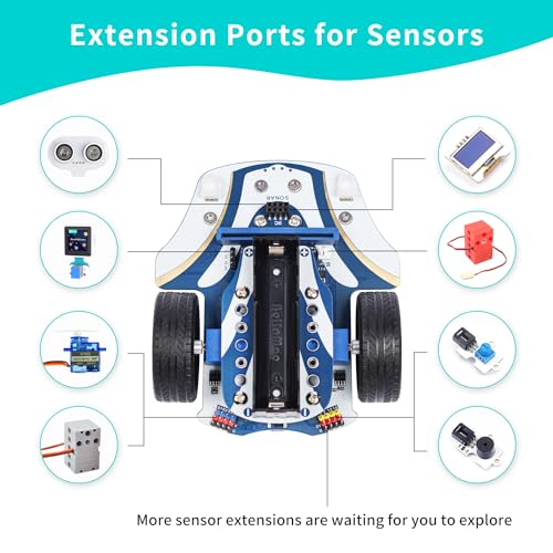 ELECFREAKS microbit Starter Kit Cutebot Pro DIY Programmable Robot Car Kit with 4 Line-Tracking Sensors and Encoded Motor, microbit Project Makecode Coding Set (not Include Micro:bit and Battery)