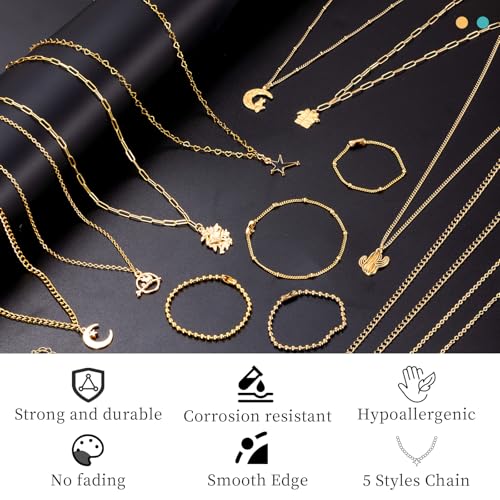 Wurosi 1927PCS Jewelry Making Supplies Kit for Adults,Natural Stone Beads - color: Gold-16.4Ft+Pendants