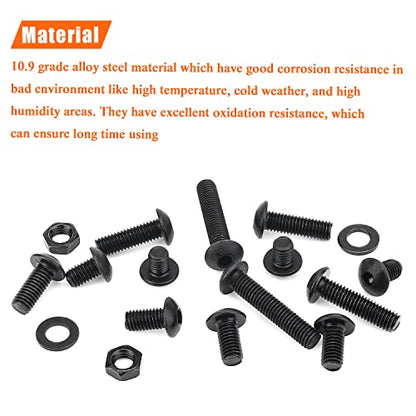 HELIFOUNER 240 Pieces M5 x 6mm /8mm /10mm /12mm /16mm /20mm /25mm, Button Head Socket Cap Screws Bolts Washers Nuts Kit, 10.9 Grade Alloy Steel, Full Threaded, Black - size: M5, style: Button Head