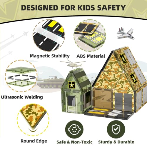 GobiDex 100PCS Magnetic Tiles Building Set, STEM Army Toys for Boys 3+ - color: 100pcs Army