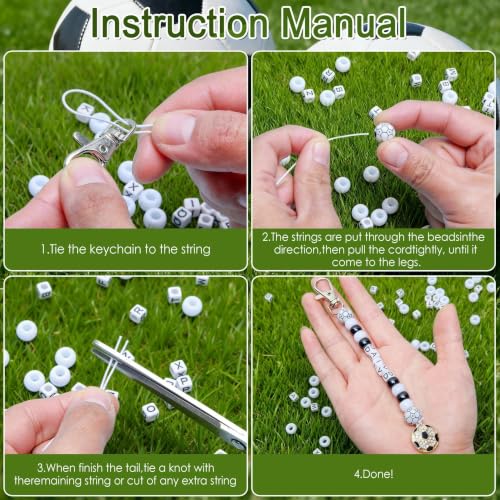 Tuhangcc 500 Pcs Soccer DIY Keychain Making Kit, Adjustable Letter Alphabet Beads Strings, 16 Charm Cards with Lobster Clasps & Strings for Sport Theme Party Favor Gift (Soccer) - color: Soccer