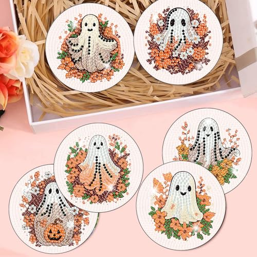 8 Pcs Diamond Art Coasters Kit for Adult with Holder, Diamond Coaster 4x4in - color: Ghost Coasters, size: 8 Pcs 4x4in