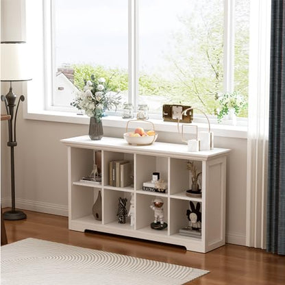 OSCHF 8-Cube Open Bookcase with Base, 2-Tier Low Cabinet, White - color: Warm White, size: 8-Cube