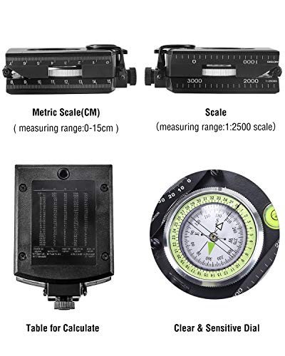Eyeskey Multifunctional Military Sighting Navigation Compass with Inclinometer | Impact Resistant & Waterproof Compass for Hiking, Camping - color: EK-76-Black