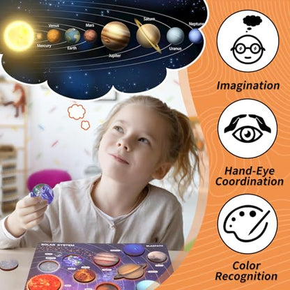 Solar System Planet Outer Space Toddler Wooden Puzzle Toys for Kids 3-5