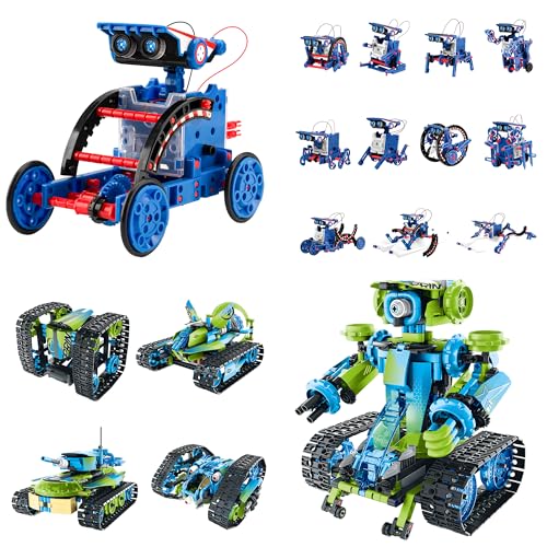 Bundle - 2 Items: Sillbird 12-in-1 Solar Robot Toys & Robot Car Building Kit with Remote Control Christmas STEM Gifts for Boys Ages 8-14, DIY Science Educational Robotic Toys for Kids Teens Birthday
