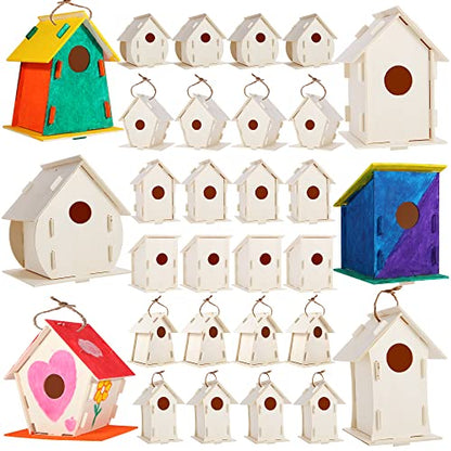 ILHSTY 30 Pack Large DIY Wooden Bird Houses Kits for Kids, Kids Crafts Wood Houses for Parties, DIY Crafts and Art Birdhouse Kits for Children to Build and Design
