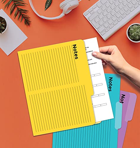 Better Office Products Lined File Folders, 24 Pack, Notes Tabbed File Folders, 1/3 Cut Tabs, 8 Vibrant Colors, Heavyweight, Letter Size Folders, 9.5" x 11.5", Left/Center/Right Set Per Color,