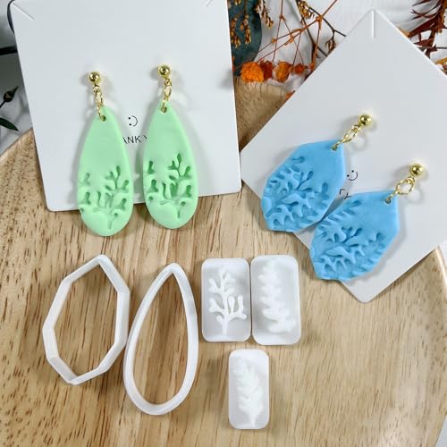 Xaekicr 5pcs Leaf Texture Polymer Clay Cutters – Clay Cutters for Earrings, Geometric Teardrop Shape Clay Tools, Clay Molds for Polymer Clay Jewelry DIY - color: 2L color