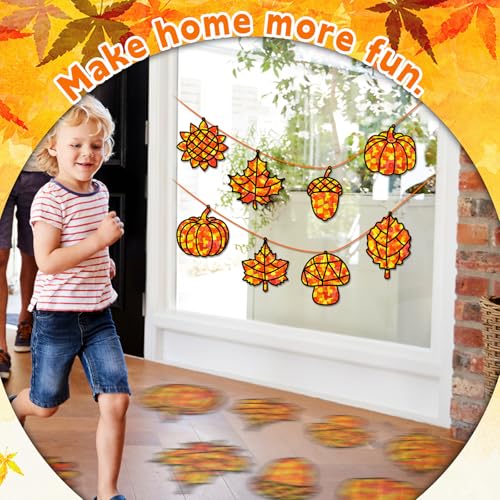 32 Sets Fall Thanksgiving Suncatchers Craft Kit DIY Window Stained Glass Effect Autumn Harvest Paper Crafts Home School Classroom Decoration Kid Birthday Gift Creative Art Project Activity Game - style: Fall