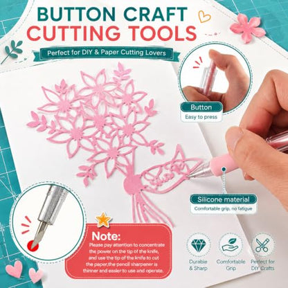 6 Pieces Art Cutting Tools Knife Pen Craft Paper Cutter Pen Carving Tools for DIY Kit Scrapbooking Drawing and Crafting Utility Precision Paper Cutting Tool (Pink) - color: Pink