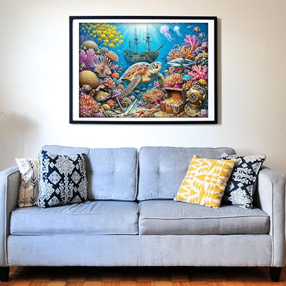 Think2Master Sunken Treasures 500 Pieces Large Format Jigsaw Puzzle: 13+, Teens, Adults & Families. Giant Sea Turtles, Sharks, Lion Fish, Pirate Ship & Tropical Fish Great Gift. Size: 26.8” X 18.9” - style: Sunken Treasures