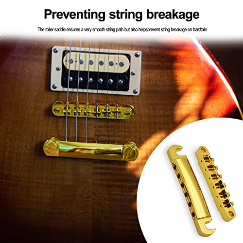 MAXCHEER A Set of String Saddle Tune-O-Matic Bridge & Tailpiece For GB LP Style Electric Guitar (Gold) - color: Gold