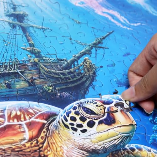 Think2Master Sunken Treasures 500 Pieces Large Format Jigsaw Puzzle: 13+, Teens, Adults & Families. Giant Sea Turtles, Sharks, Lion Fish, Pirate Ship & Tropical Fish Great Gift. Size: 26.8” X 18.9” - style: Sunken Treasures