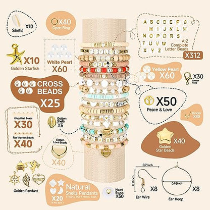 Pizooro Clay Beads 3 Boxes Bracelet Making Kit, 10500pcs Beads for Jewelry Making, Round Letter Beads with Charm and Elastic Strings, Friendship Bracelets Holiday Gifts for Girls Adults - color: Gold