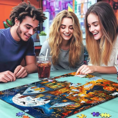 Blueforest Halloween Village 1000 Piece Puzzle for Adults, 27.5" x 19.7" - color: Moonlit Halloween Village