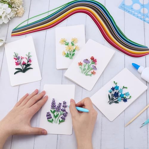WEBEEDY 20 Sets Paper Quilling Kit for Adults Beginners 5 Styles Flower Quilling Greeting Card Making Kit with Instruction DIY Unique Flowers Cards for Valentine's Day Wedding New Year's Day