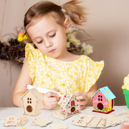 Sawysine 107 DIY Birdhouse Kits, Wooden Bird House Round Entrance - style: Lovely Style