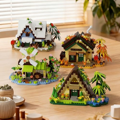 4 Set Mini Building Toy House Set - color: 4 Set