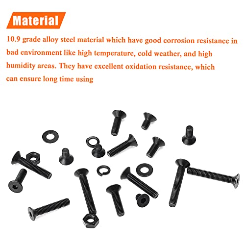 HELIFOUNER 560 Pieces M3 x 5mm /6mm /8mm /10mm /12mm /16mm /20mm, Countersunk Head Socket Cap Screws Bolts Washers Nuts Kit, 10.9 Grade Alloy Steel, Full Threaded, Black - size: M3, style: Countersunk Head