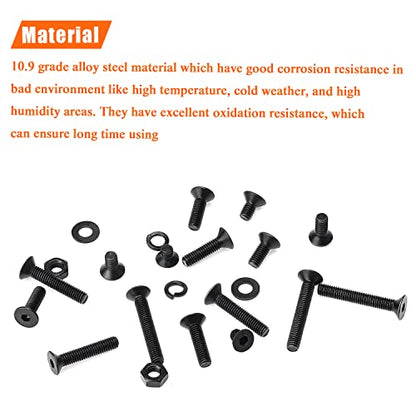 HELIFOUNER 560 Pieces M3 x 5mm /6mm /8mm /10mm /12mm /16mm /20mm, Countersunk Head Socket Cap Screws Bolts Washers Nuts Kit, 10.9 Grade Alloy Steel, Full Threaded, Black - size: M3, style: Countersunk Head