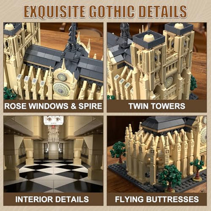 Notre Dame de Paris Architecture Building Set with LED Light, 1757 Pcs Collectible Model of Paris Landmark Building Blocks for Adults, Birthday Gift for Boys Girls 14+