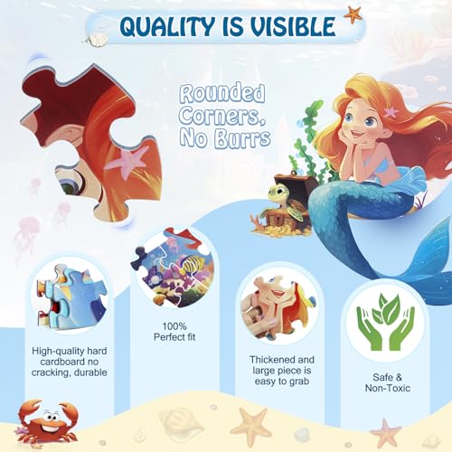 DIGOBAY 70 Piece Mermaid Jigsaw Floor Puzzle for Kids Ages 4-8 with Poster - style: mermaid