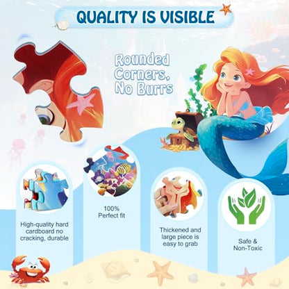 DIGOBAY 70 Piece Mermaid Jigsaw Floor Puzzle for Kids Ages 4-8 with Poster - style: mermaid