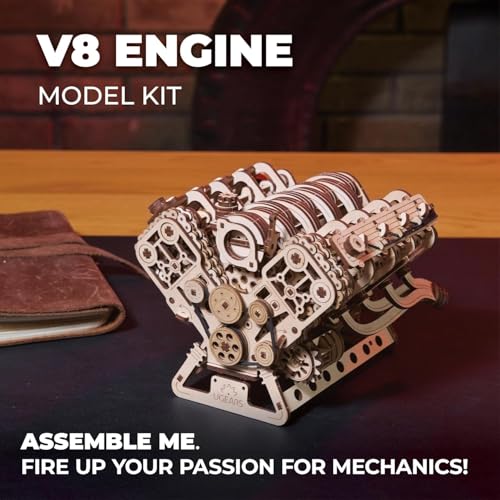 UGEARS V8 Engine Model Kit - 3D Wooden Puzzles for Adults, 3D Puzzle Model Engine Kit, DIY Kits Gifts for Engineers for Fathers Day, Wooden Model Kits for Adults to Build, Brain Teaser Hobby Set