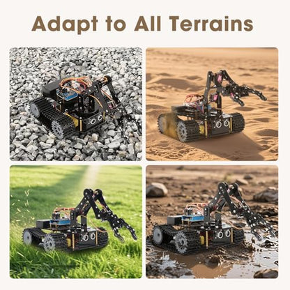 4 in 1 Robotics for Kids Ages 12-16, Smart Robot Arm with 5DOF + Tank Car, STEM Toys Compatible with Arduino & Scratch & Python, App & Remote Control, Gift for Kids & Teens & Adult - color: Black-a