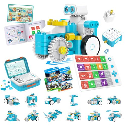 WhalesBot C3 Pro 12-in-1 Remote Control & Coding Robot Kit for Kids 4+, Advanced Smart Panel & Cards Programming, Educational STEM Toy, Block Building Set with Controller & Motor for Kids 4-6, 5-7 - style: WhalesBot C3 Pro Coding Robot