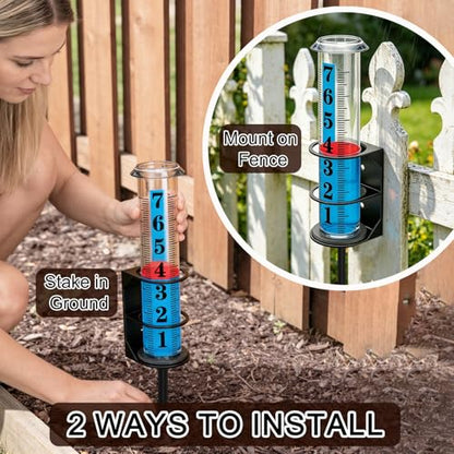 YZDTECH Rain Gauge Outdoor, Accurate Rain Gauges Outdoors Best Rated with Metal Rack Holder, Large Water Gauge with Red Float, Water Rain Meter with Thickened Plastic Large Font Tube for Yard Garden - color: Metal rain gauge style 2