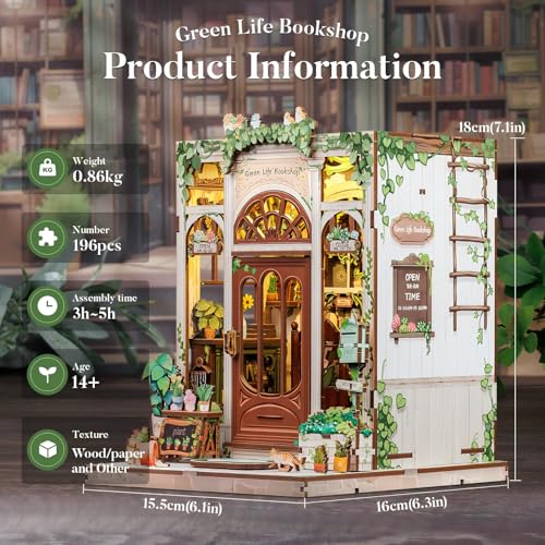 Fsolis Book Nook Kit Miniature House Green Life's Bookshop - color: Green Life's Bookshop