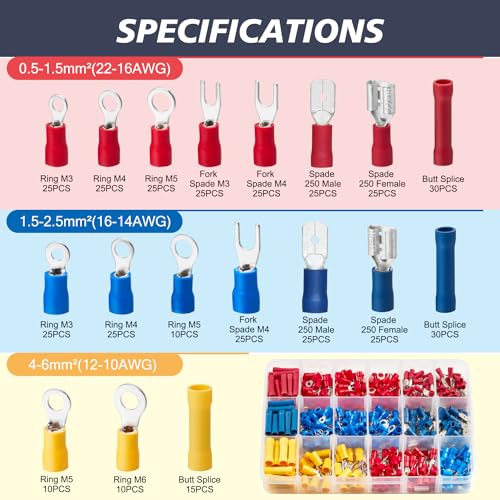 Chanzon Insulated Wire Connector(Butt Spade Fork Ring)Crimp Terminal Splice - size: 420pcs
