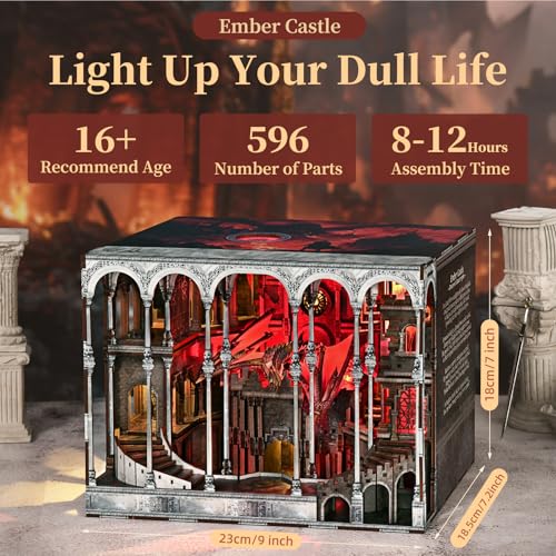 MiniCity Ember Castle DIY Book Nook Kit, Miniature House Puzzle with LED - color: Ember Castle