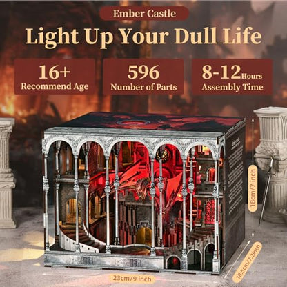 MiniCity Ember Castle DIY Book Nook Kit, Miniature House Puzzle with LED - color: Ember Castle
