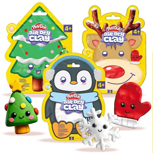 Play-Doh Air Dry Clay, 3-Pack Christmas Bundle, 1 Green Bubblegum, 1 Red Peppermint, 1 Blue Cotton Candy, Stocking Stuffers, Goodie Bag Stuffers, Art Supplies, Arts and Crafts for Kids, Kids Crafts - color: Christmas