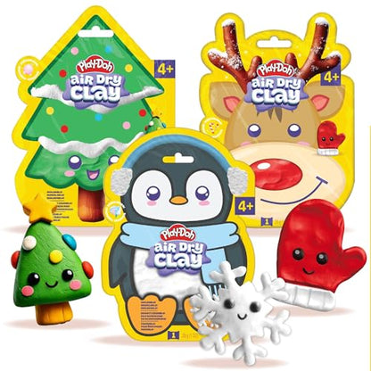 Play-Doh Air Dry Clay, 3-Pack Christmas Bundle, 1 Green Bubblegum, 1 Red Peppermint, 1 Blue Cotton Candy, Stocking Stuffers, Goodie Bag Stuffers, Art Supplies, Arts and Crafts for Kids, Kids Crafts - color: Christmas