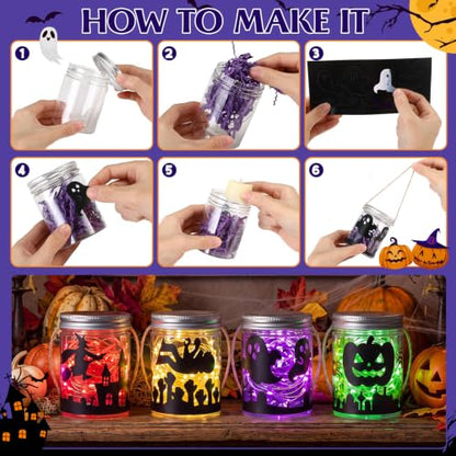24 Sets Halloween Crafts Kits DIY Haunted Plastic Mason Jar - style: Haunted