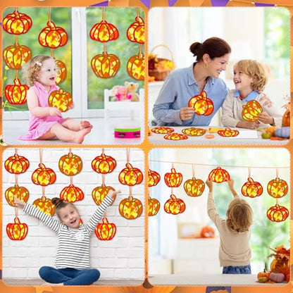 Qyeahkj 36 Set Fall Pumpkin Suncatchers Crafts for DIY Autumn Window Tissue Paper Crafts Kit Thanksgiving Pumpkin Hanging Decor for Fall Home Activity Art Project Birthday Party Favor Gift - style: Fall Pumpkin
