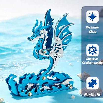 3D Metal Puzzle Mechanical Model Kit Seahorse Blue Stainless Steel - color: D03-seahorse Blue