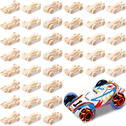 Lenwen 60 Pcs Wooden DIY Car Toys for Party Unfinished Wooden Cars, Wood Truck Wood Graffiti Toy Truck and Crafts DIY for Students Girls Boys Activities Craft Projects Woodworking