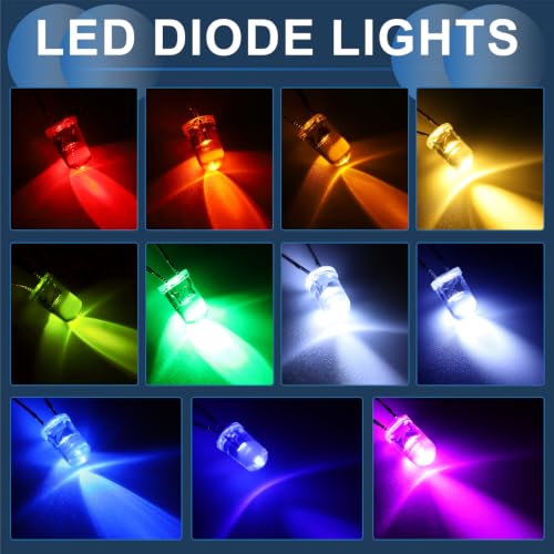 MECCANIXITY 100pcs 3mm LED Diode Lights Rainbow Slow DC 3-12V with Resistor