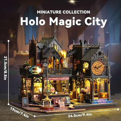Flever Dollhouse Miniature DIY House Kit Creative Room with Furniture for Romantic Artwork Gift (Holo Magic City) - color: Holo Magic City