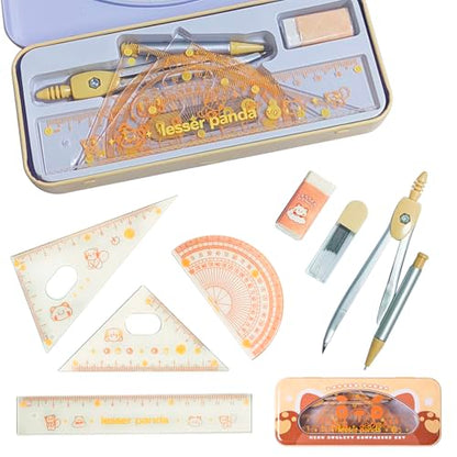 Geometry Set for Students, 8Pcs Math Kit with Compass & Protractor