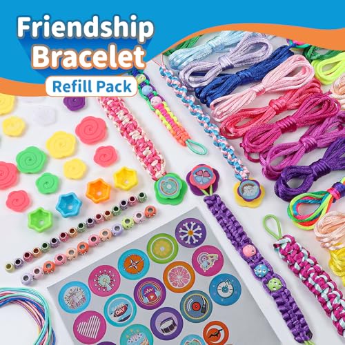 DDAI Friendship Bracelet Refill Pack for Kids 6+ – Bracelet Making Refill Supplies with Extra Cords, Charms & Stickers, DIY Arts and Craft Accessories - color: Multicolor