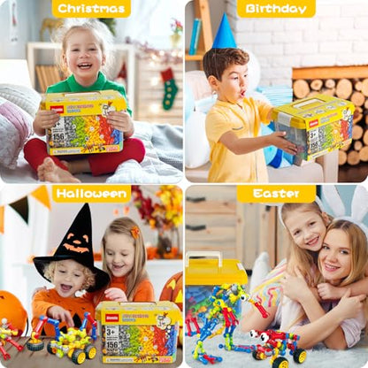 156 PCS STEM Building Blocks Toy Set for Kids 3-7, Birthday Gifts for Boys - color: 156