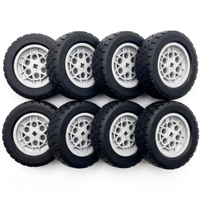 8 PCS Set Technic Wheel Tires, 62x20 Tyre & 43.2x18 Wheel Rim, Compatible with legoes and Major Brand, STEM Learning and Gift for Kids Ages 6 7 8 9 10 11 12+