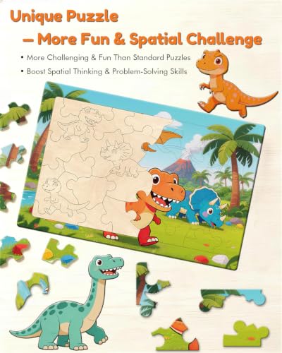 Dinosaur Puzzles for Kids Ages 8, Wooden Jigsaw Puzzles 4-Pack