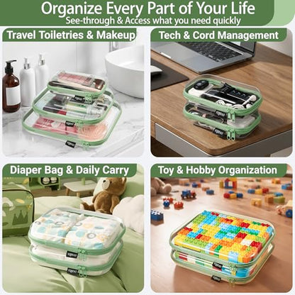 YQBRAO 3-Piece Clear Hard Shell Zipper Case Set, 1M 2S, Green - color: Green, size: MSS